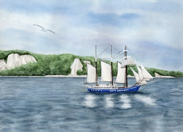 Poster DIN-A4 Aquarell Maritim Kunst Druck Kunstdruck Ostsee Rügen Kreidefelsen Felsen Insel
